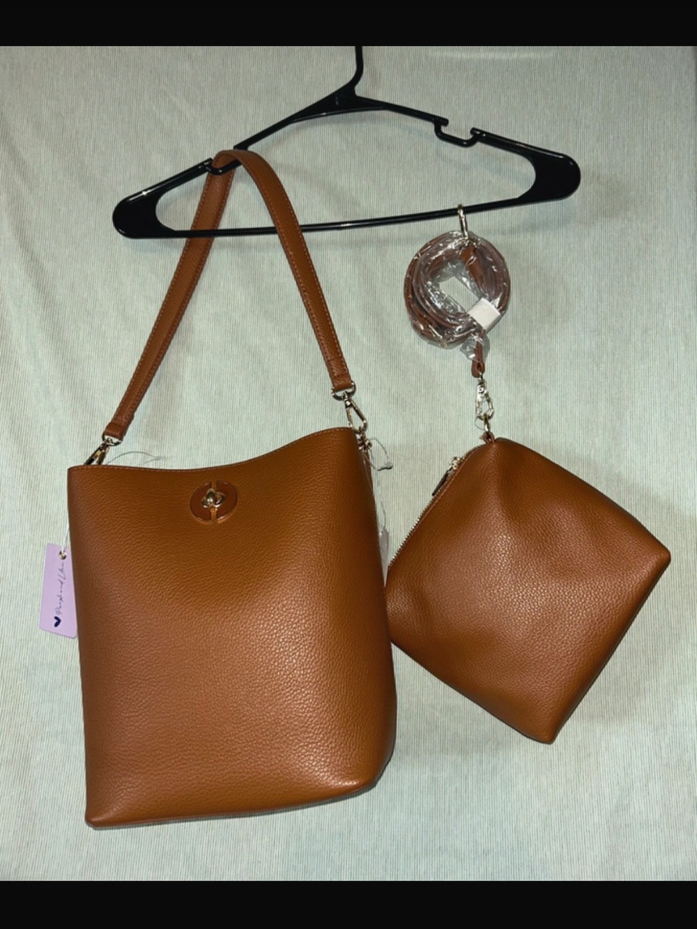 T.J.Maxx Brown Pebbled Bucket Shoulder Bag with Matching Pouch